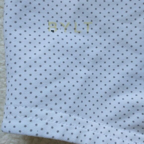 BYLT Drop Cut Short Sleeve Polo Shirt Mens L White Gray Swiss Dots Stretch - Picture 6 of 7